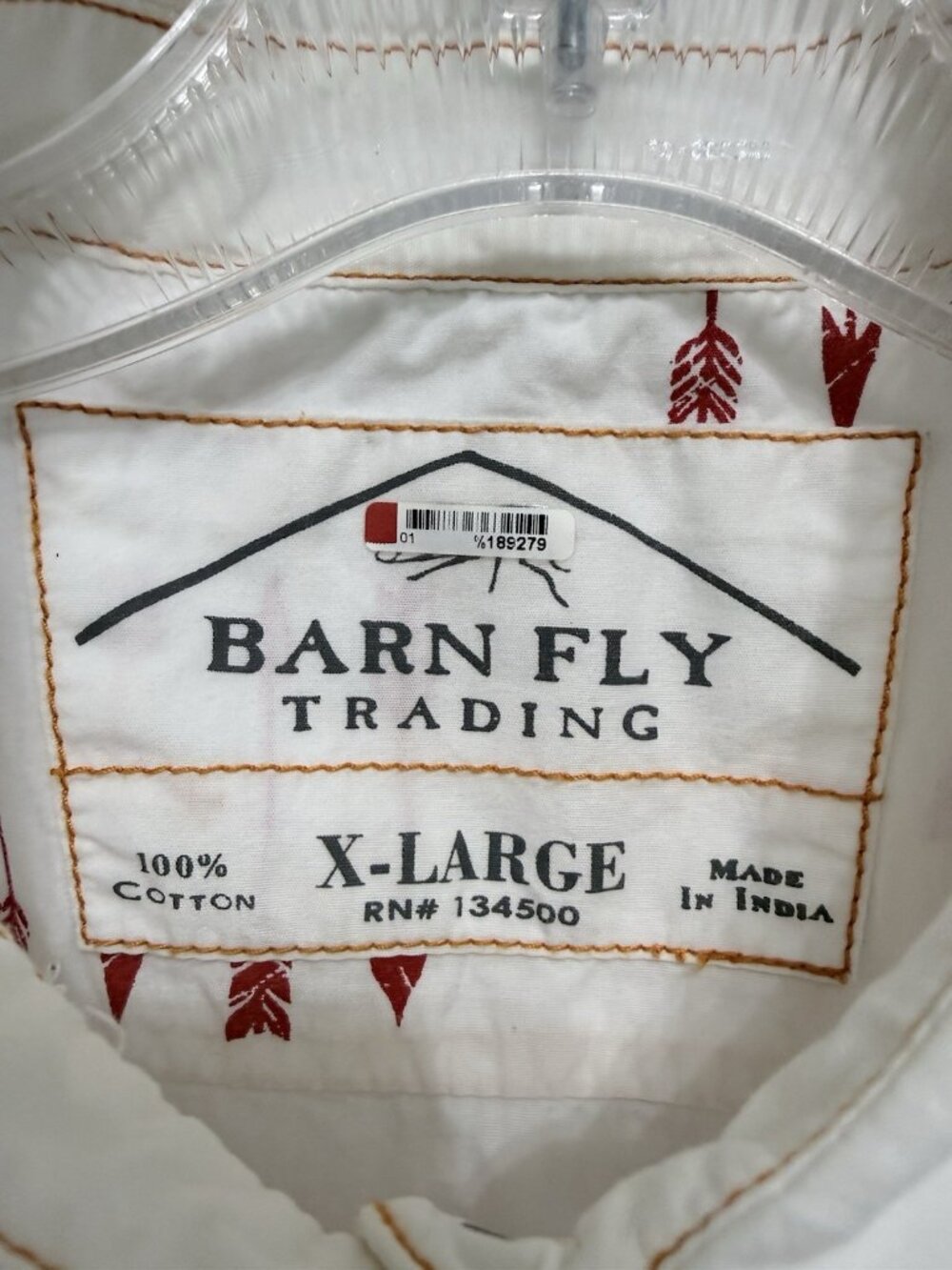 Barn Fly Shirt Womens XL White Red Arrow Print Snap Western Cowgirl Yellowstone - Picture 8 of 10
